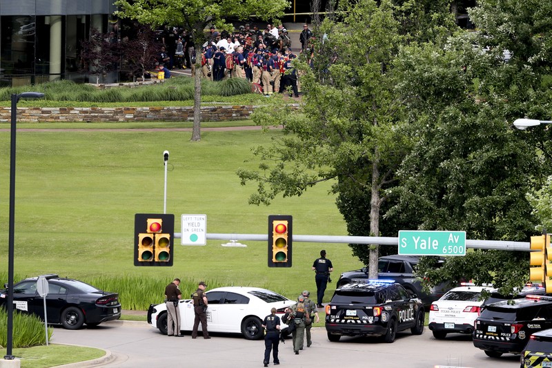 Tulsa Medical Building Shooting Emergency personnel respond to a shooting at the Natalie Medical Building Wednesday, June 1, 2022. in Tulsa, Okla. Multiple people were shot at a Tulsa medical building on a hospital campus Wednesday. (Ian Maule/Tulsa World via AP)