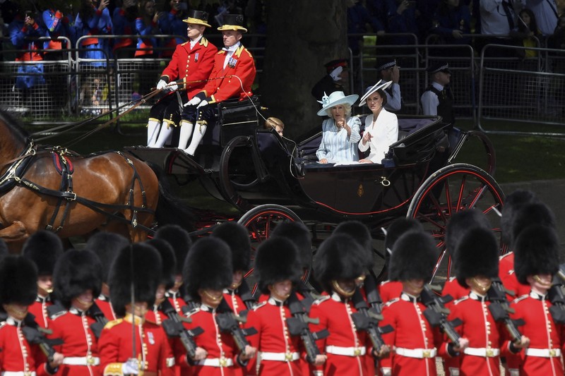 Britain Platinum Jubilee Photo Gallery Members of the public fill The Mall ahead of a flypast over Buckingham Palace, during the Trooping the Color in London, Thursday, June 2, 2022, on the first of four days of celebrations to mark the Platinum Jubilee. The events over a long holiday weekend in the U.K. are meant to celebrate the monarch's 70 years of service. (Paul Ellis/Pool Photo via AP)
