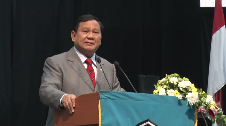 Prabowo Subianto dalam acara wisuda semester gasal tahun akademik 2021/2022 Universitas Pancasila. (Tangkapan layar)