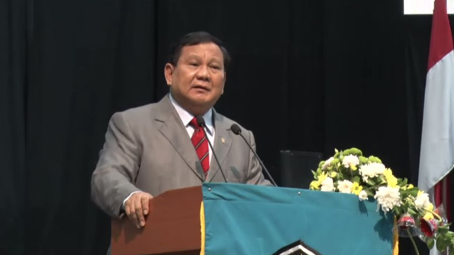 Prabowo Subianto dalam acara wisuda semester gasal tahun akademik 2021/2022 Universitas Pancasila. (Tangkapan layar)