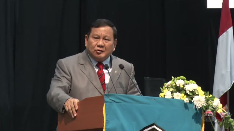 Prabowo Subianto dalam acara wisuda semester gasal tahun akademik 2021/2022 Universitas Pancasila. (Tangkapan layar)