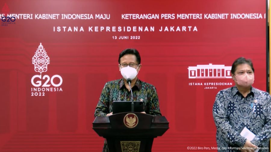 Menteri Kesehatan (Menkes), Budi Gunadi Sadikin dalam konfrensi Pers Terkait Rapat Terbatas Evaluasi PPKM, Kantor Presiden, 13 Juni 2022  (Tangkapan Layar Youtube Sekretariat Presiden)