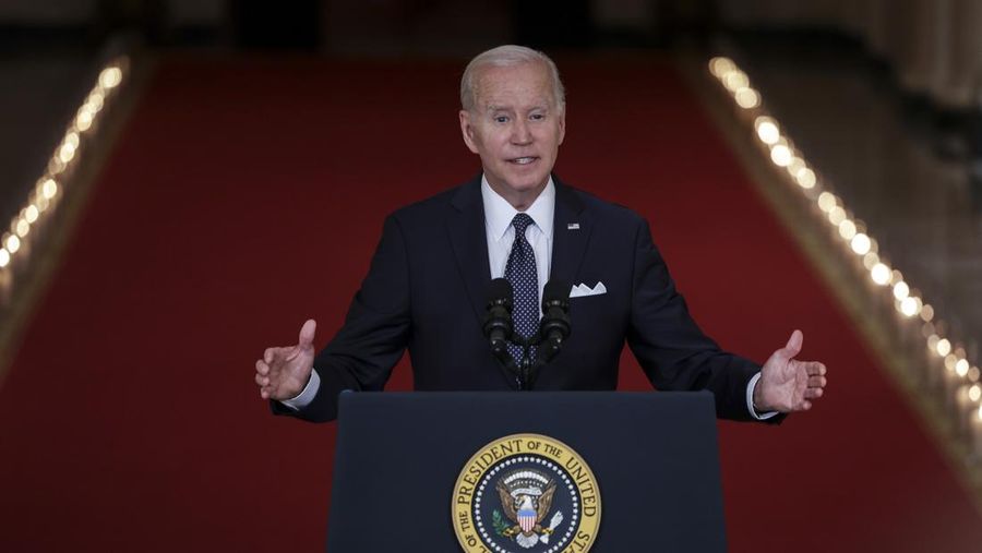 WASHINGTON, DC - JUNE 02: U.S. President Joe Biden delivers remarks on the recent mass shootings from the White House on June 02, 2022 in Washington, DC. In a prime-time address Biden spoke on the need for Congress to pass gun control legislation following a wave of mass shootings including the killing of 19 students and two teachers at an elementary school in Uvalde, Texas and a racially-motivated shooting in Buffalo, New York that left 10 dead. (Photo by Kevin Dietsch/Getty Images)