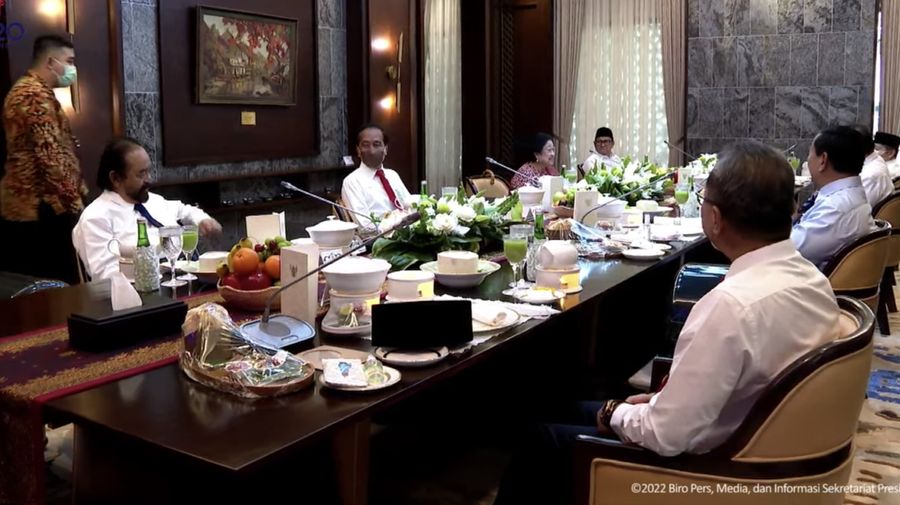 Persiden Joko Widodo makan siang bersama para ketua umum partai koalisinya di Istana Kepresidenan Jakarta. (Tagkapan Layar Youtube Sekretariat Presiden)