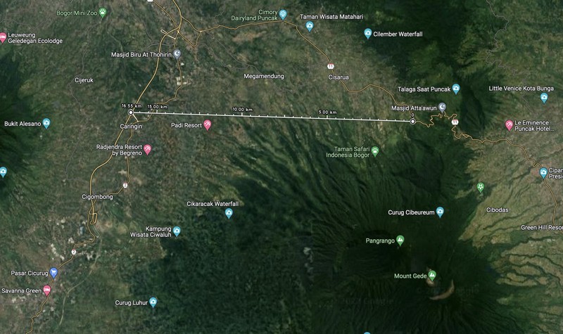 Rencana pembangunan jalan Tol Caringin - Cianjur (Tangkapan layar Google Map)