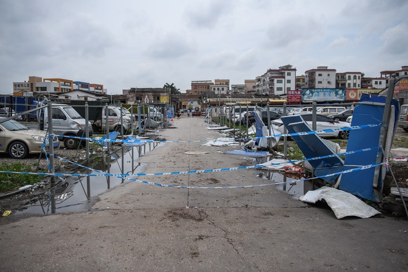 FOSHAN, CHINA - JUNE 19: An aerial view of factories roof blown down by strong winds in Foshan, Guangdong Province of China on June 19, 2022. At about 7:00 on the same day, a tornado occurred in Nanhai District, Foshan. Houses and trees were damaged on the site. (Photo by Stringer/Anadolu Agency via Getty Images)