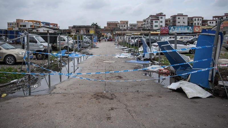 FOSHAN, CHINA - JUNE 19: An aerial view of factories roof blown down by strong winds in Foshan, Guangdong Province of China on June 19, 2022. At about 7:00 on the same day, a tornado occurred in Nanhai District, Foshan. Houses and trees were damaged on the site. (Photo by Stringer/Anadolu Agency via Getty Images)