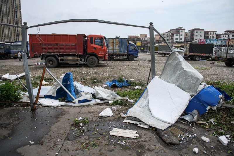 FOSHAN, CHINA - JUNE 19: An aerial view of factories roof blown down by strong winds in Foshan, Guangdong Province of China on June 19, 2022. At about 7:00 on the same day, a tornado occurred in Nanhai District, Foshan. Houses and trees were damaged on the site. (Photo by Stringer/Anadolu Agency via Getty Images)