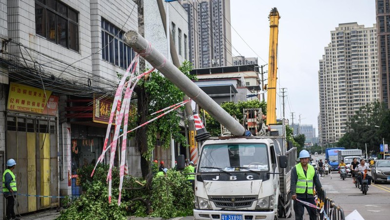 FOSHAN, CHINA - JUNE 19: An aerial view of factories roof blown down by strong winds in Foshan, Guangdong Province of China on June 19, 2022. At about 7:00 on the same day, a tornado occurred in Nanhai District, Foshan. Houses and trees were damaged on the site. (Photo by Stringer/Anadolu Agency via Getty Images)