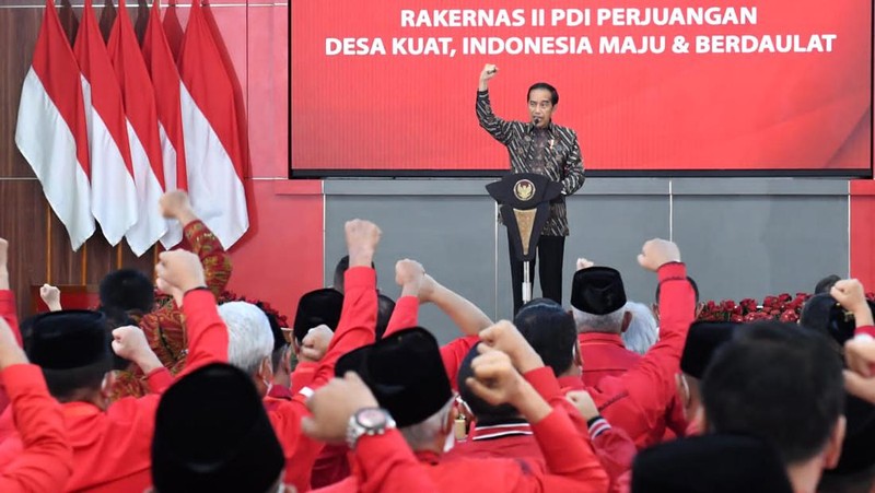 Presiden RI Jokowi di Rakernas II PDI Perjuangan Desa Kuat, Indonesia Maju dan Berdaulat - 21 Juni 2022. (Foto: Kris - Biro Pers Sekretariat Presiden)
