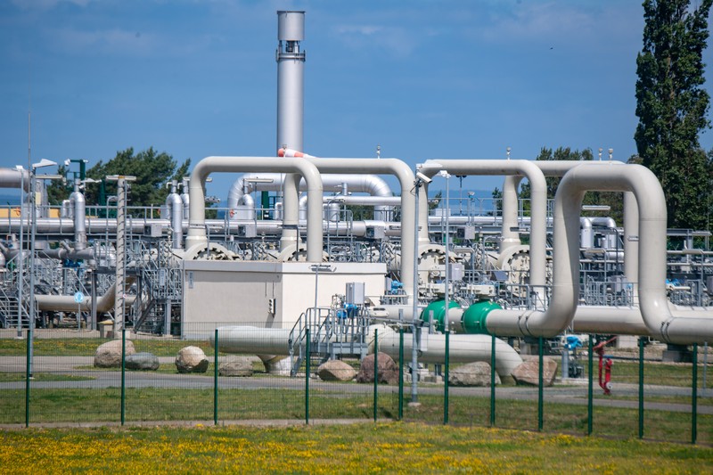 21 June 2022, Mecklenburg-Western Pomerania, Lubmin: View of pipe systems and shut-off devices at the gas receiving station of the Nord Stream 1 Baltic Sea pipeline and the transfer station of the OPAL (Ostsee-Pipeline-Anbindungsleitung - Baltic Sea Pipeline Link) long-distance gas pipeline. The Nord Stream 1 Baltic Sea pipeline, through which Russian natural gas has been flowing to Germany since 2011, ends in Lubmin near Greifswald. Photo: Stefan Sauer/dpa (Photo by Stefan Sauer/picture alliance via Getty Images)