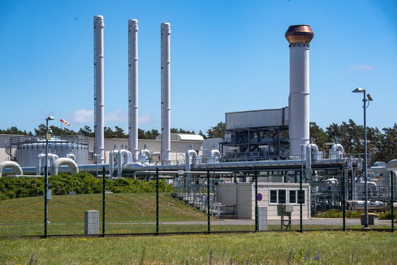 21 June 2022, Mecklenburg-Western Pomerania, Lubmin: View of pipe systems and shut-off devices at the gas receiving station of the Nord Stream 1 Baltic Sea pipeline and the transfer station of the OPAL (Ostsee-Pipeline-Anbindungsleitung - Baltic Sea Pipeline Link) long-distance gas pipeline. The Nord Stream 1 Baltic Sea pipeline, through which Russian natural gas has been flowing to Germany since 2011, ends in Lubmin near Greifswald. Photo: Stefan Sauer/dpa (Photo by Stefan Sauer/picture alliance via Getty Images)