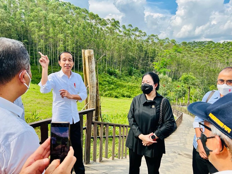 Presiden Joko Widodo bersama Ketua DPR Puan Maharani, Menteri Sekretaris Negara Pratikno, Menteri Investasi/Kepala BKPM Bahlil Lahadalia, Menteri PUPR Basuki Hadimuljono, Kepala Badan Otorita IKN Bambang Susantono, Gubernur Kalimantan Timur Isran Noor, dan para pemred berfoto bersama berjalan di Titik Nol Ibu Kota Nusantara, Kabupaten Penajam Paser Utara, Provinsi Kalimantan Timur, Rabu 22 Juni 2022. (Laily Rachev - Biro Pers Sekretariat Presiden.) Presiden Joko Widodo bersama Ketua DPR Puan Maharani, Menteri Sekretaris Negara Pratikno, Menteri Investasi/Kepala BKPM Bahlil Lahadalia, Menteri PUPR Basuki Hadimuljono, Kepala Badan Otorita IKN Bambang Susantono, Gubernur Kalimantan Timur Isran Noor, dan para pemred berfoto bersama berjalan di Titik Nol Ibu Kota Nusantara, Kabupaten Penajam Paser Utara, Provinsi Kalimantan Timur, Rabu 22 Juni 2022. (Laily Rachev - Biro Pers Sekretariat Presiden.)
