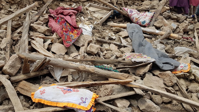 1241459944 KHOST, AFGHANISTAN - JUNE 22: A view of debris after a magnitude 7.0 earthquake shook Afghanistan at noon and killed at least 29 people, and injured 62 others in the Spera district of Khost province near Paktika province, Afghanistan on June 22, 2022.. The district chief, Sultan Mahmood Ghaznavi, said the quake had destroyed about 500 houses in different parts of the district, adding that they were trying to assist the affected families in Khost. (Photo by Sardar Shafaq/Anadolu Agency via Getty Images)