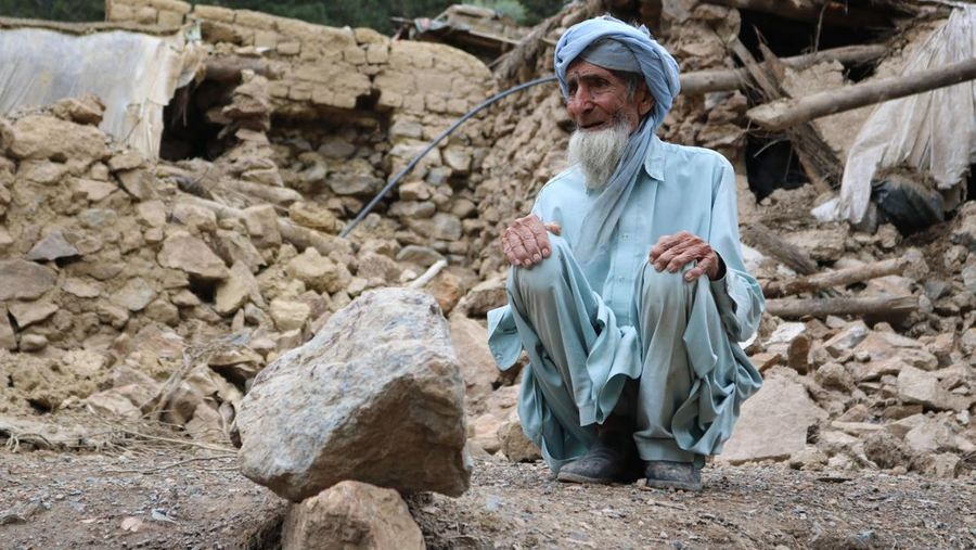 KHOST, AFGHANISTAN - JUNE 22: A view of debris after a magnitude 7.0 earthquake shook Afghanistan at noon and killed at least 29 people, and injured 62 others in the Spera district of Khost province near Paktika province, Afghanistan on June 22, 2022.. The district chief, Sultan Mahmood Ghaznavi, said the quake had destroyed about 500 houses in different parts of the district, adding that they were trying to assist the affected families in Khost. (Photo by Sardar Shafaq/Anadolu Agency via Getty Images)