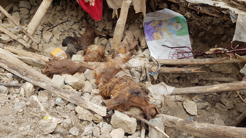 KHOST, AFGHANISTAN - JUNE 22: A view of debris after a magnitude 7.0 earthquake shook Afghanistan at noon and killed at least 29 people, and injured 62 others in the Spera district of Khost province near Paktika province, Afghanistan on June 22, 2022.. The district chief, Sultan Mahmood Ghaznavi, said the quake had destroyed about 500 houses in different parts of the district, adding that they were trying to assist the affected families in Khost. (Photo by Sardar Shafaq/Anadolu Agency via Getty Images)