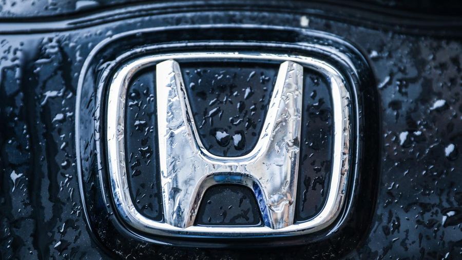 Honda car emblem is covered with raindrops. Krakow, Poland on April 16, 2021 (Photo by Beata Zawrzel/NurPhoto via Getty Images)