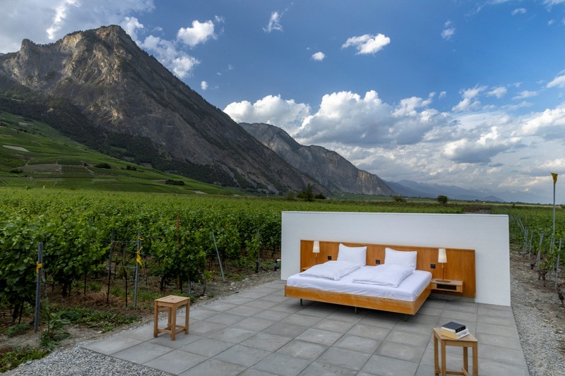 The Vineyard suite of the Null-Stern-Hotel (Zero-Star-Hotel), offering guests a choice between four open-air rooms in reaction to the world current state after the pandemic, by Swiss artists Frank and Patrik Riklin is pictured in Saillon, Switzerland June 15, 2022. Picture taken June 15, 2022. REUTERS/Denis Balibouse