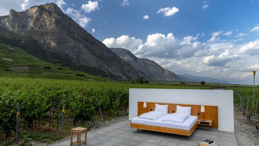 The Vineyard suite of the Null-Stern-Hotel (Zero-Star-Hotel), offering guests a choice between four open-air rooms in reaction to the world current state after the pandemic, by Swiss artists Frank and Patrik Riklin is pictured in Saillon, Switzerland June 15, 2022. Picture taken June 15, 2022. REUTERS/Denis Balibouse