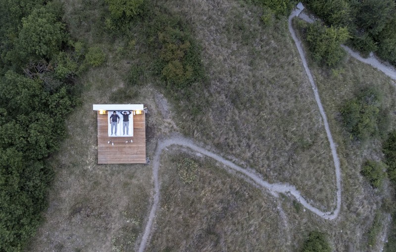 The Vineyard suite of the Null-Stern-Hotel (Zero-Star-Hotel), offering guests a choice between four open-air rooms in reaction to the world current state after the pandemic, by Swiss artists Frank and Patrik Riklin is pictured in Saillon, Switzerland June 15, 2022. Picture taken June 15, 2022. REUTERS/Denis Balibouse