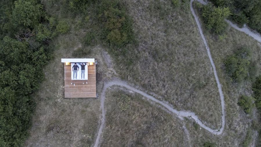 The Vineyard suite of the Null-Stern-Hotel (Zero-Star-Hotel), offering guests a choice between four open-air rooms in reaction to the world current state after the pandemic, by Swiss artists Frank and Patrik Riklin is pictured in Saillon, Switzerland June 15, 2022. Picture taken June 15, 2022. REUTERS/Denis Balibouse