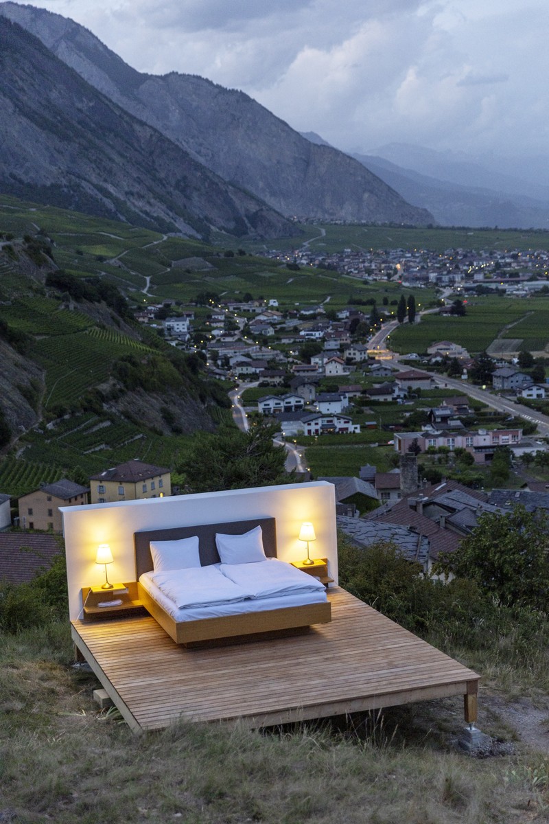 The Vineyard suite of the Null-Stern-Hotel (Zero-Star-Hotel), offering guests a choice between four open-air rooms in reaction to the world current state after the pandemic, by Swiss artists Frank and Patrik Riklin is pictured in Saillon, Switzerland June 15, 2022. Picture taken June 15, 2022. REUTERS/Denis Balibouse