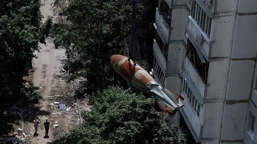 FOSHAN, CHINA - JUNE 19: An aerial view of factories roof blown down by strong winds in Foshan, Guangdong Province of China on June 19, 2022. At about 7:00 on the same day, a tornado occurred in Nanhai District, Foshan. Houses and trees were damaged on the site. (Photo by Stringer/Anadolu Agency via Getty Images)