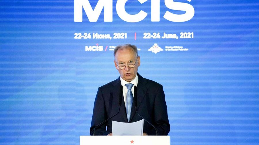 Russia's security council secretary Nikolai Patrushev delivers a speech at the IX Moscow conference on international security in Moscow on June 24, 2021. (Photo by Alexander Zemlianichenko / POOL / AFP) (Photo by ALEXANDER ZEMLIANICHENKO/POOL/AFP via Getty Images)