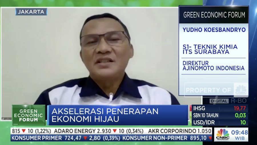 Direktur PT Ajinomoto Indonesia Yudho Koesbandryo dalam acara Green Economic Forum 2022. (Tangkapan layar CNBC Indonesia TV)