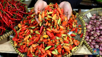 Pedagang memotong cabai merah keritinh yang dijual di kawasan Pasar Pondok Gede, Jakarta, Rabu (29/6/2022). (CNBC Indonesia/Muhammad Sabki) Pedagang memotong cabai merah keritinh yang dijual di kawasan Pasar Pondok Gede, Jakarta, Rabu (29/6/2022). (CNBC Indonesia/Muhammad Sabki)