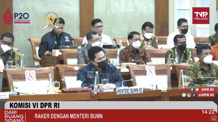 Komisi VI DPR RI Rapat Kerja dengan Menteri BUMN, Erick Thohir. (Tangkapan Layar via Youtube Komisi VI DPR RI Channel)