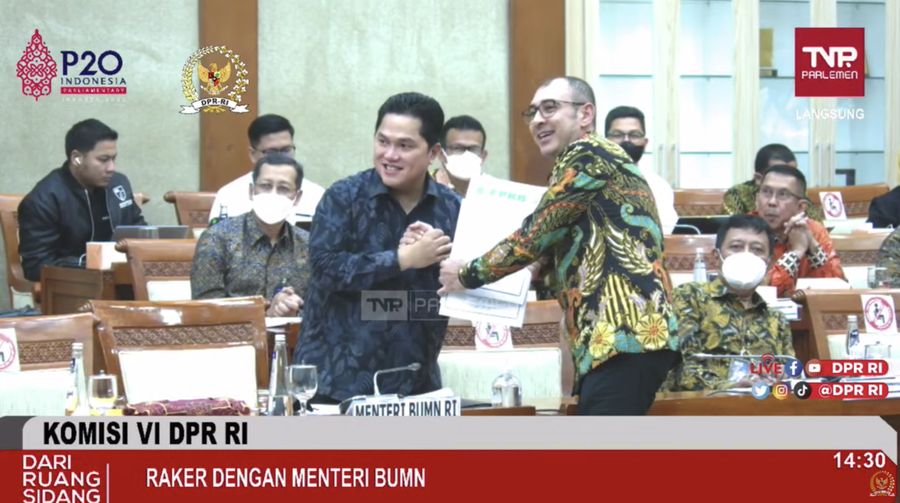 Komisi VI DPR RI Rapat Kerja dengan Menteri BUMN, Erick Thohir. (Tangkapan Layar via Youtube Komisi VI DPR RI Channel)