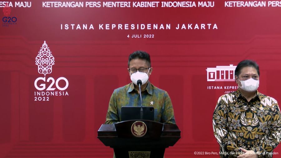 Menteri Kesehatan, Budi Gunadi Sadikin Memberikan Keterangan Pers Menteri Terkait Rapat Terbatas Evaluasi PPKM, Kantor Presiden, Senin (4/7/2022). (Tangkapan Layar via Youtube Sekretariat Presiden)