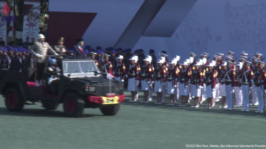 Presiden Joko Widodo (Jokowi) Saat Upacara Peringatan Ke-76 Hari Bhayangkara Tahun 2022, Semarang, 5 Juli 2022. (Tangkapan Layar via Youtube Sekretariat Presiden)