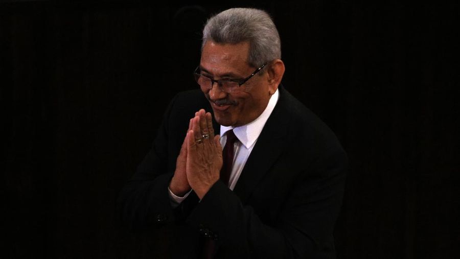 Sri Lankan President Gotabaya Rajapaksa greets as he leaves after attending  the ceremonial inauguration of fourth session of the eighth Parliament at the  Parliament complex, Colombo, Sri Lanka. Friday, 3 January 2020 (Photo by Tharaka Basnayaka/NurPhoto via Getty Images)
