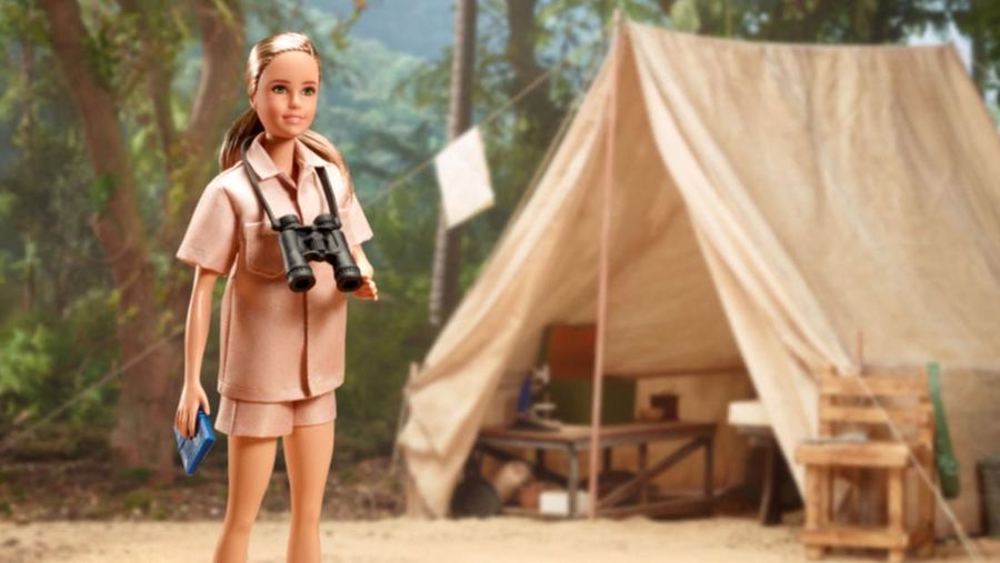 A handout picture shows a Jane Goodall Barbie doll and David Greybeard Chimpanzee along with the accessory products, in Los Angeles, U.S., April 2022. Jane Goodall Institute/Handout via REUTERS ATTENTION EDITORS- THIS IMAGE HAS BEEN SUPPLIED BY A THIRD PARTY. NO RESALES. NO ARCHIVES MANDATORY CREDIT