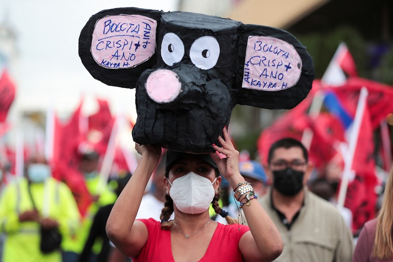 Demonstrators take part in a protest to demand the government steps to curb inflation, lower fuel and food prices, in Panama City, Panama July 12, 2022. REUTERS/Erick Marciscano