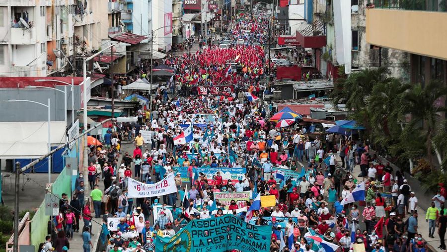 Demonstrators take part in a protest to demand the government steps to curb inflation, lower fuel and food prices, in Panama City, Panama July 12, 2022. REUTERS/Erick Marciscano
