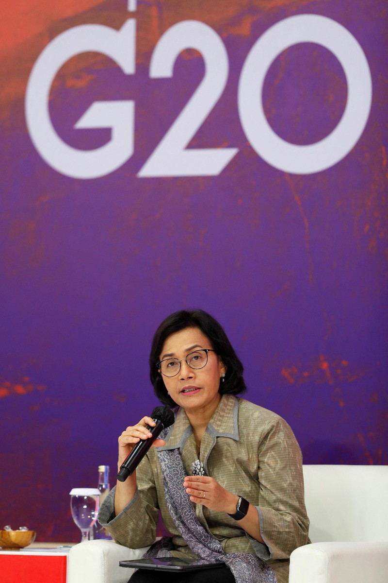 G20-INDONESIA/ South Africa's Finance Minister Enoch Godongwana, Indonesia's Finance Minister Sri Mulyani Indrawati and India's Finance Minister Nirmala Sitharaman attend a side event on the G20 Finance Ministers and Central Bank Governors Meeting in Nusa Dua, Bali, Indonesia, 14 July 2022. Made Nagi/Pool via REUTERS