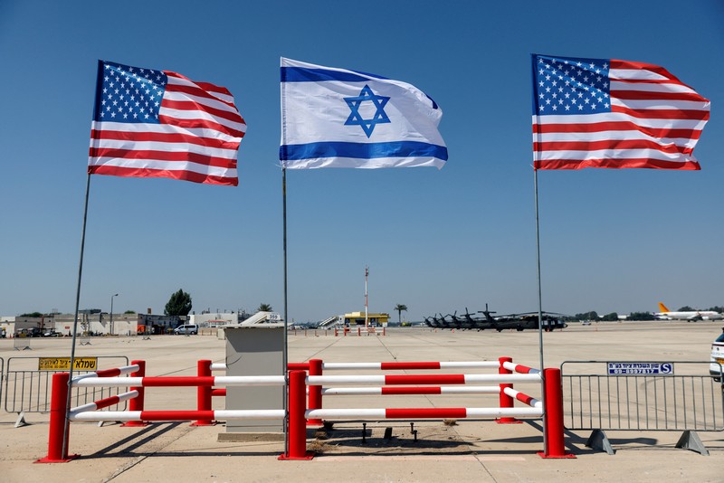 Air Force One arrives with U.S. President Joe Biden onboard for a three-day visit, in Lod near in Tel Aviv, Israel, July 13, 2022. REUTERS/Amir Cohen