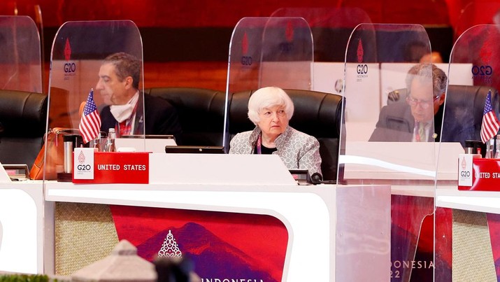 U.S. Treasury Secretary Janet Yellen attends the G20 Finance Ministers and Central Bank Governors Meeting in Nusa Dua, Bali, Indonesia, 15 July 2022. Made Nagi/Pool via REUTERS