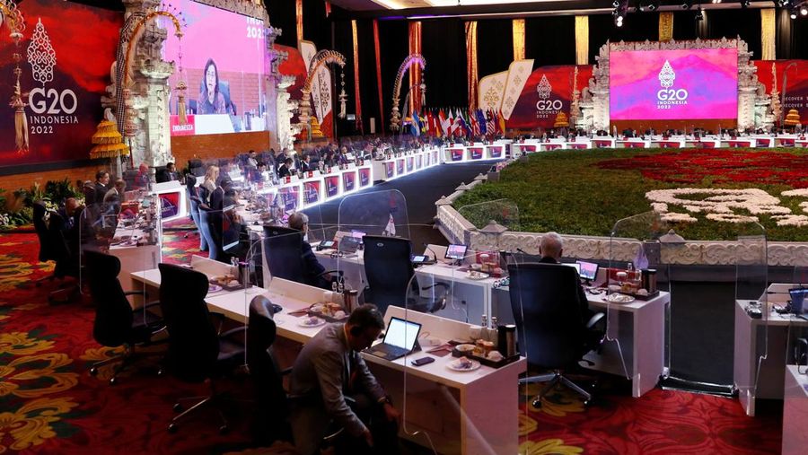 G20 Finance Ministers, Central Bank Governors and head of delegates attend the G20 Finance Ministers and Central Bank Governors Meeting in Nusa Dua, Bali, Indonesia, 15 July 2022. Made Nagi/Pool via REUTERS