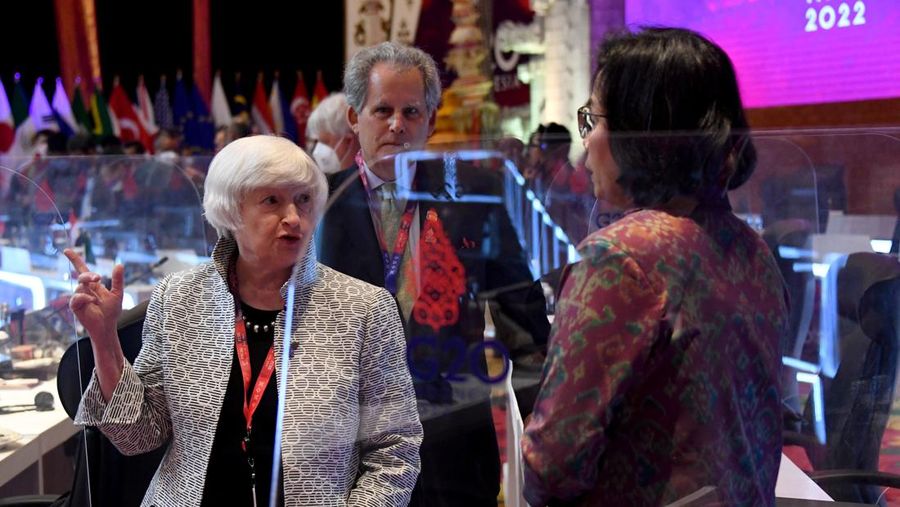 G20 Finance Ministers, Central Bank Governors and head of delegates attend the G20 Finance Ministers and Central Bank Governors Meeting in Nusa Dua, Bali, Indonesia, 15 July 2022. Made Nagi/Pool via REUTERS