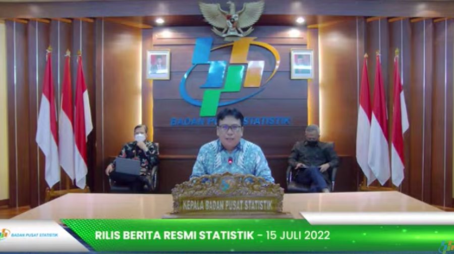 Kepala Badan Pusat Statistik (BPS),  Margo Yuwono Menyampaikan Rilis Mengenai Perkembangan Ekspor dan Impor Indonesia Juni 2022 dan  Profil Kemiskinan di Indonesia Maret 2022, dan Tingkat Ketimpangan Pengeluaran Penduduk Indonesia Maret 2022. (Tangkapan Layar via Youtube BPS)