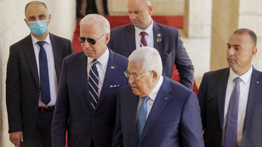 U.S. President Joe Biden meets with Palestinian President Mahmoud Abbas at the Presidential Compound, in Bethlehem, in the Israeli-occupied West Bank July 15, 2022. REUTERS/Evelyn Hockstein