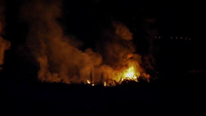 Kecelakaan Terbakar Pesawat Kargo Antonov An-12 milik perusahaan Ukraina, dekat Kavala, Yunani Api berkobar di lokasi jatuhnya pesawat kargo Antonov An-12 milik perusahaan Ukraina, dekat Kavala, Yunani, Sabtu (16/7/2022). Pesawat kargo itu dalam perjalanan dari Serbia ke Yordania. Sebelum kejadian, pesawat telah meminta izin untuk melakukan pendaratan darurat di Bandara Kavala terdekat. Tetapi pesawat tidak berhasil mencapainya. (Laskaris Tsotsas/Eurokinissi via REUTERS)