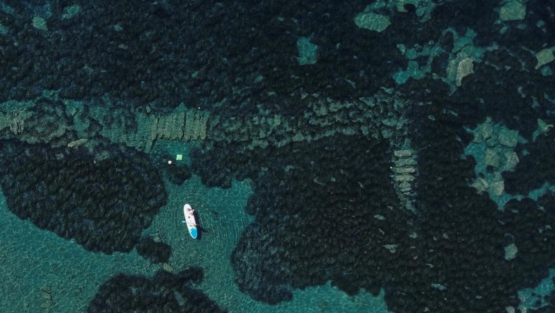 Orang-orang bersiap untuk mengunjungi taman arkeologi bawah laut di pelabuhan kuno Amathus di Limassol, Siprus, Sabtu (9/7/2022). (REUTERS/Yiannis Kourtoglou)