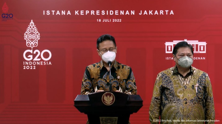 Keterangan Pers Rapat Terbatas Evaluasi PPKM, Kantor Presiden, 18 Juli 2022. (Tangkapan layar) Keterangan Pers Rapat Terbatas Evaluasi PPKM, Kantor Presiden, 18 Juli 2022. (Tangkapan layar)