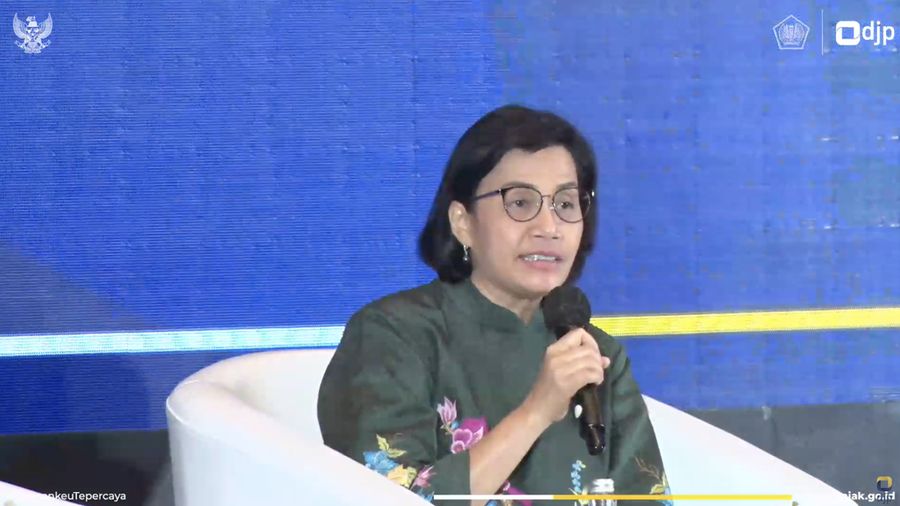 Sri Mulyani dalam acara perayaan hari pajak. (Tangkapan layar Youtube Direktorat Jenderal Pajak)