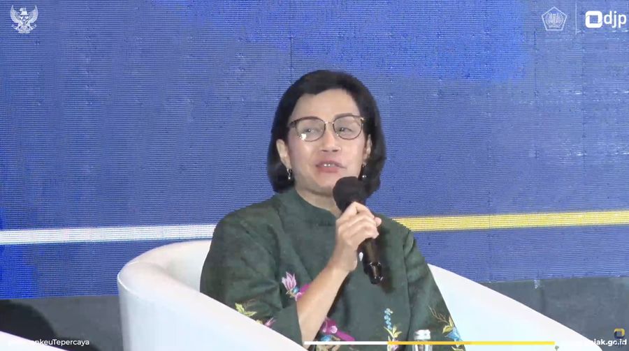 Sri Mulyani dalam acara perayaan hari pajak. (Tangkapan layar Youtube Direktorat Jenderal Pajak)